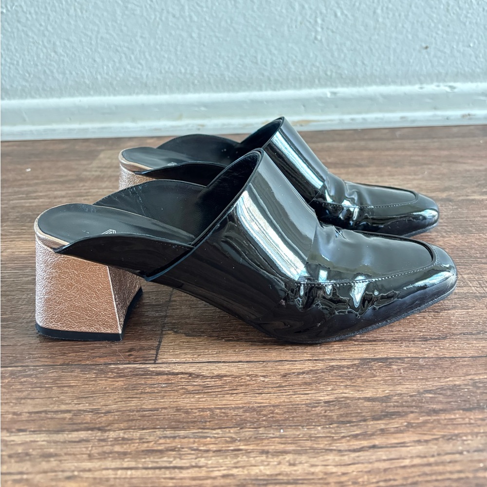 ASKA Women's Gwynne Patent Leather Mid Heel Mules